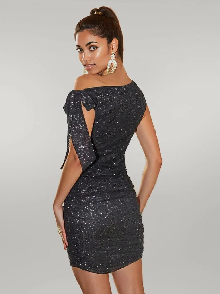 Glitter Tied One Shoulder Mini Dress