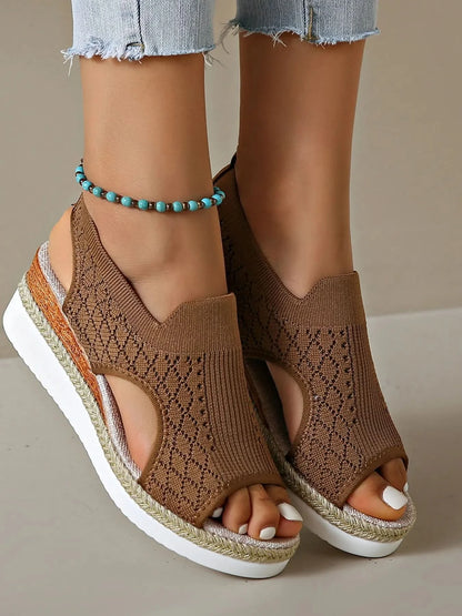 Open Toe Platform Wedge Sandals Brown