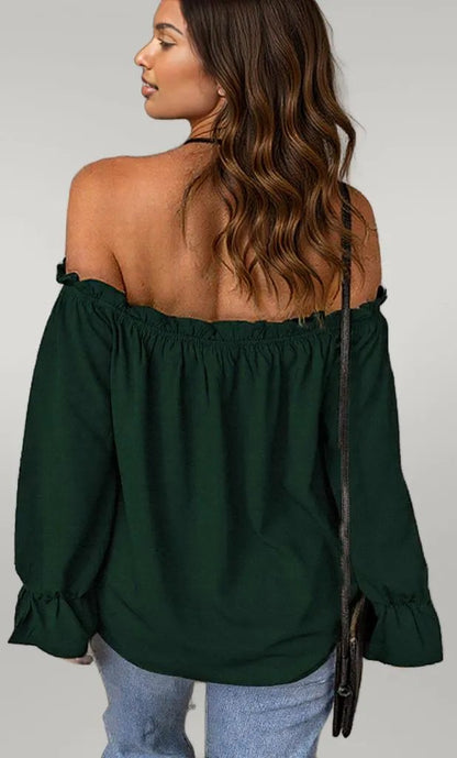 Off-Shoulder Flounce Sleeve Blouse