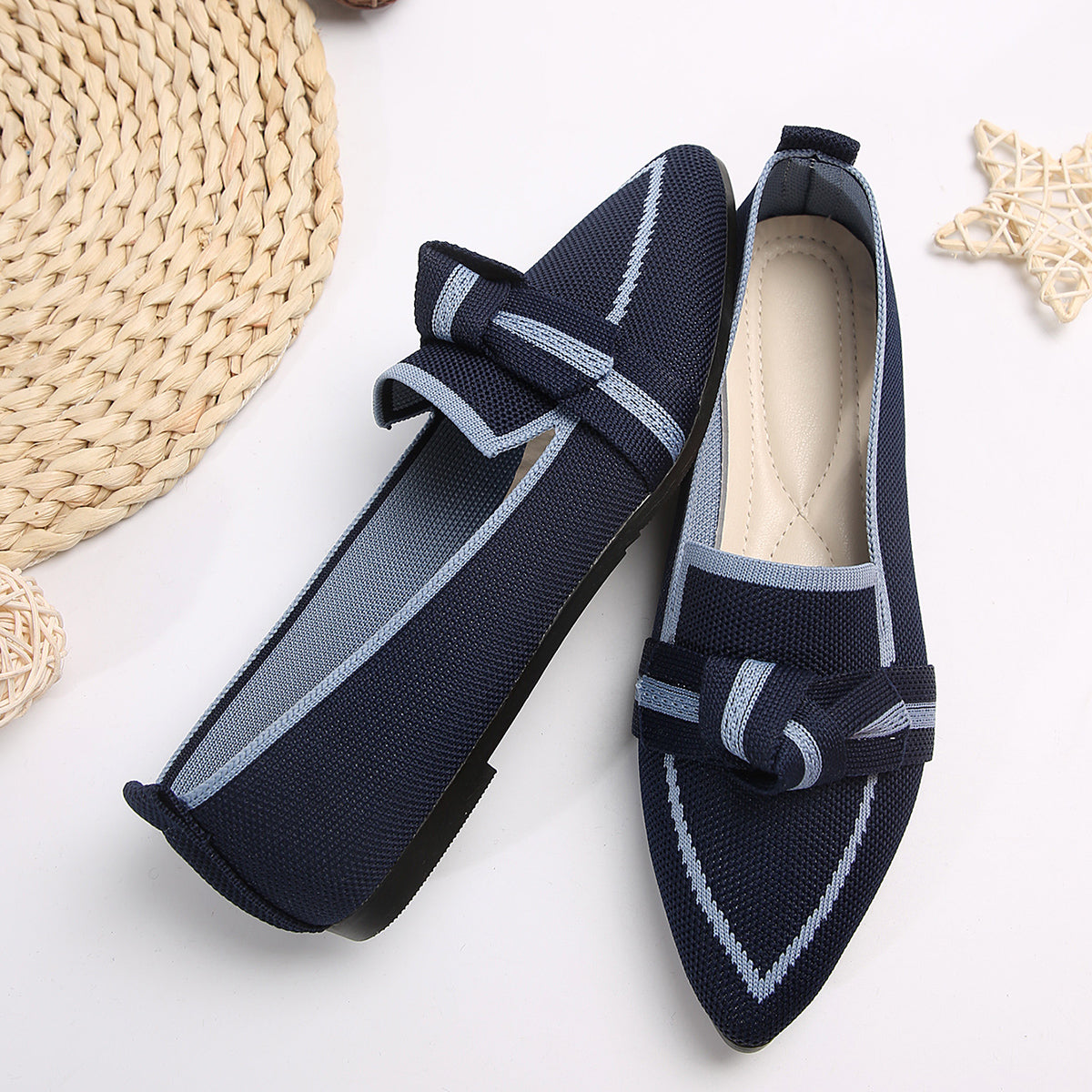 Bow Contrast Trim Point Toe Loafers - Shoes & Bags/Women's Shoes - Trendsi