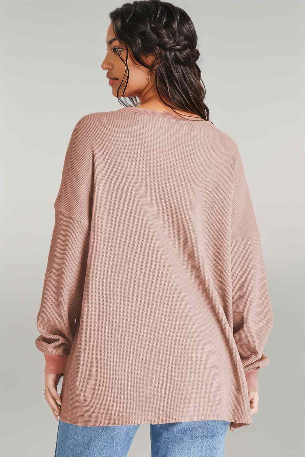 Waffle-Knit Long Sleeve Sweatshirt