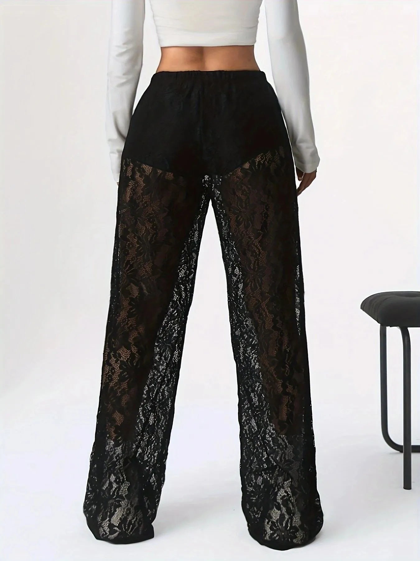Lace Sheer Wide Leg Pants