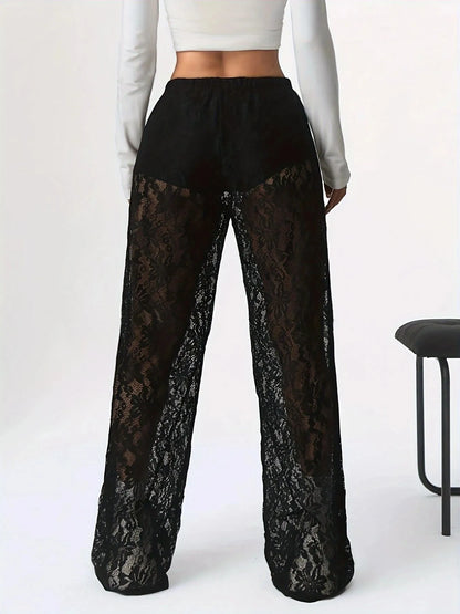 Lace Sheer Wide Leg Pants