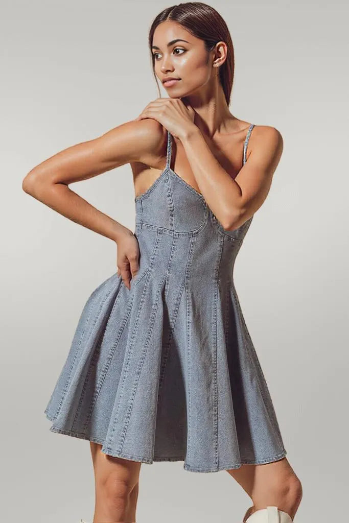 SO ME A Line Fit and Flare Denim Mini Dress