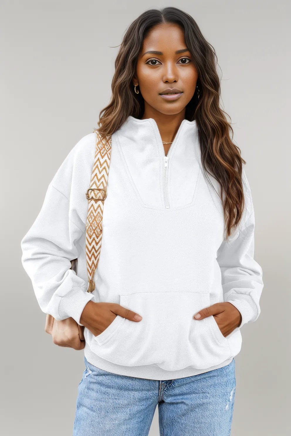 Quarter Zip Dropped Shoulder Sweatshirt