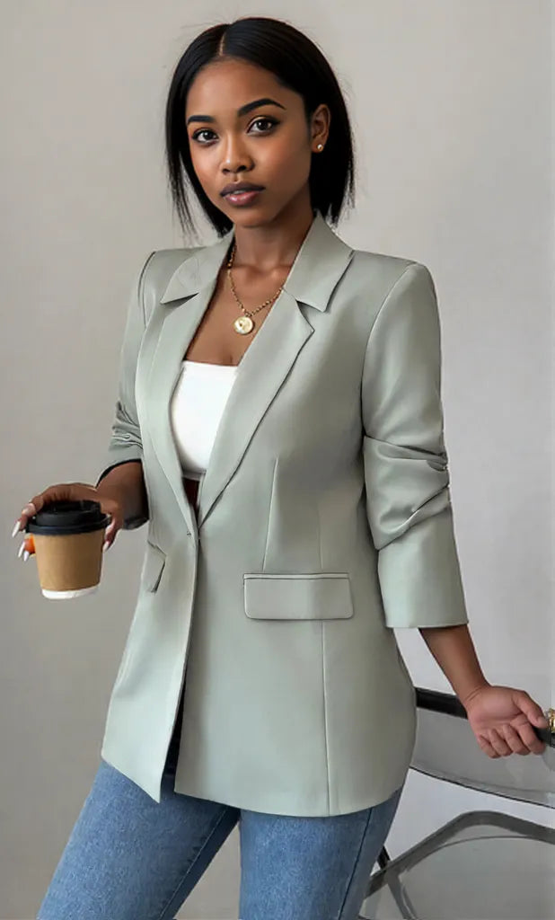One Button Lapel Collar Blazer
