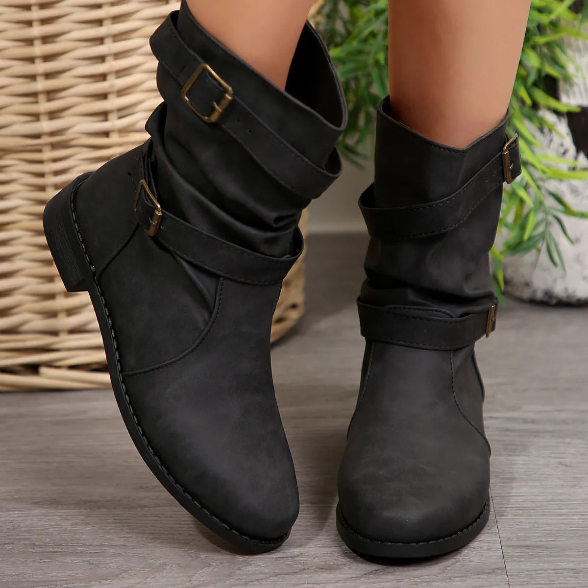 Mid-Calf Buckle Strap Boots