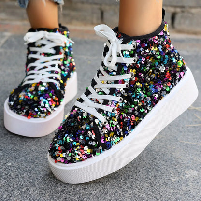 Sequin Round Toe Platform Sneakers