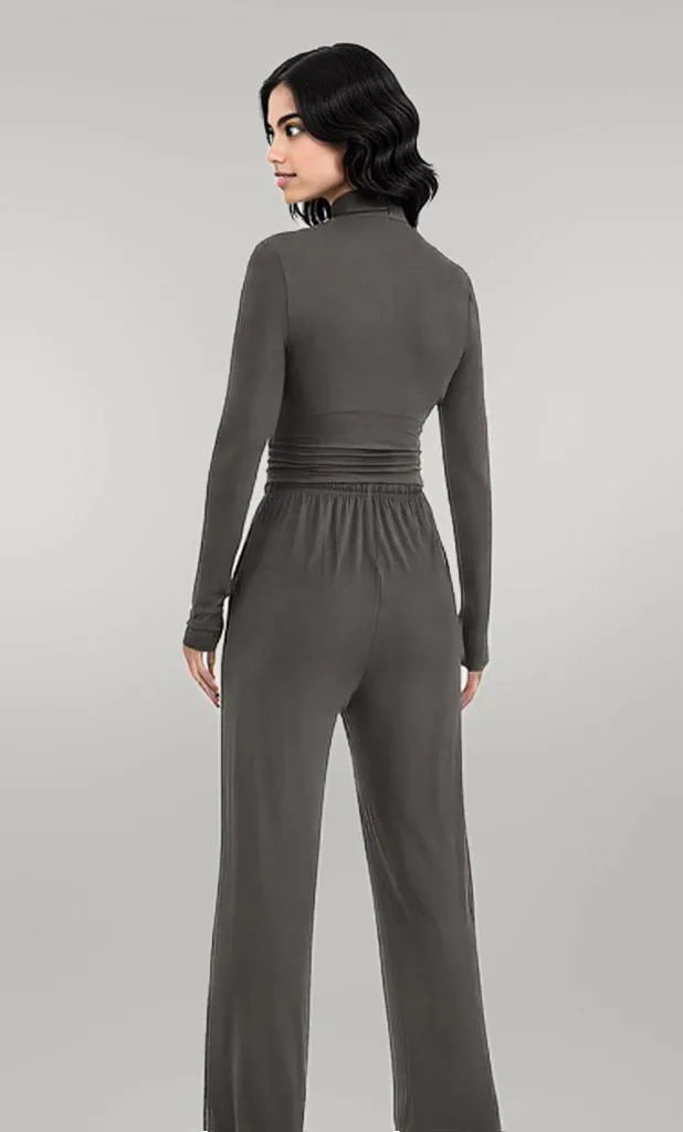 Round Neck Long Sleeve Top and Pants Set