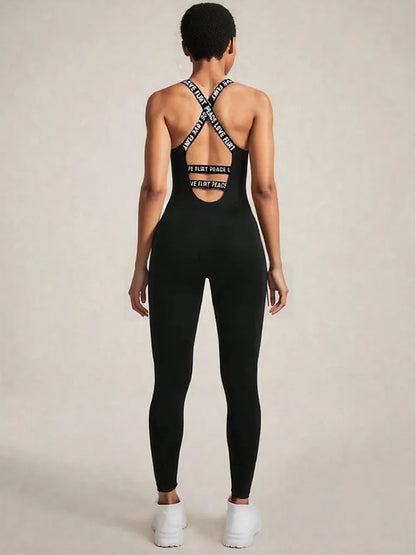 Crisscross Back Sleeveless Active Jumpsuit