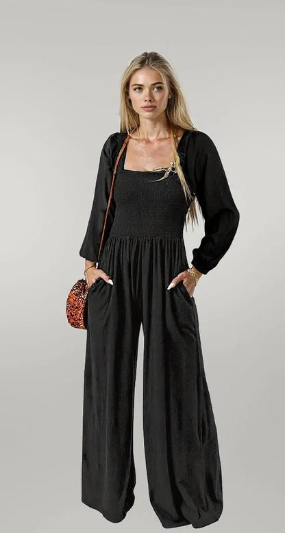 Square Neck Raglan Sleeve Jumpsuit with Pocket