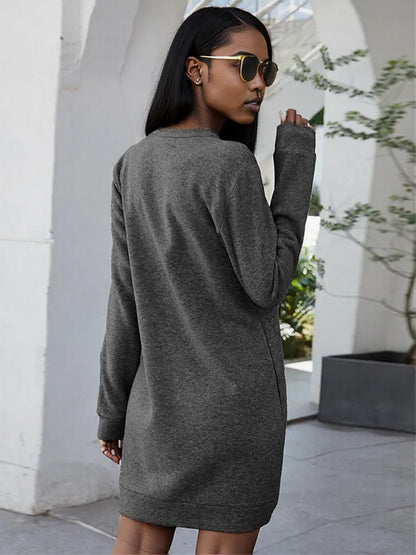Ivy Lane Round Neck Long Sleeve Mini Dress with Pockets