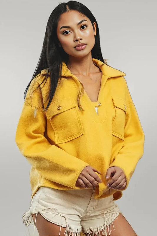 BiBi Flap Pockets Fleece Collared Sweatshirt