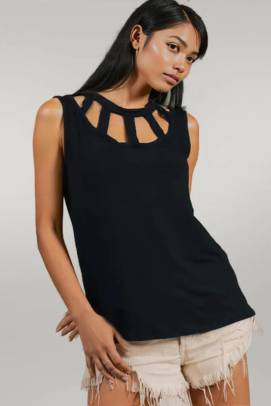 BiBi Cutout Round Neck Sleeveless Top