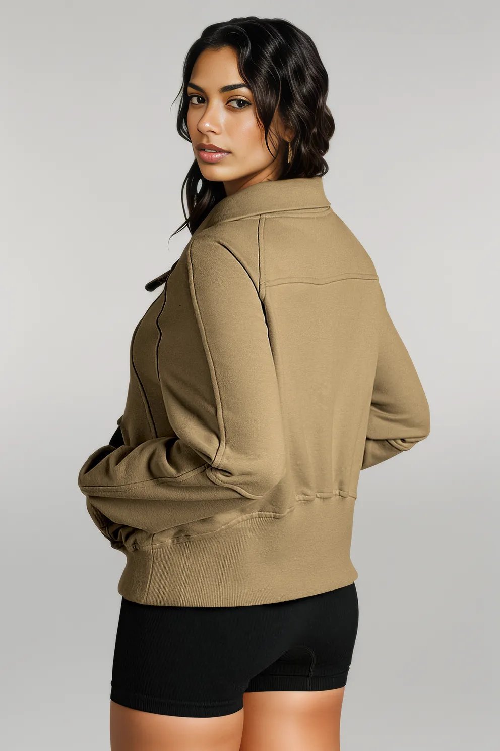 Black Quarter Zip Stand Neck Kangaroo Pocket Sweatshirt