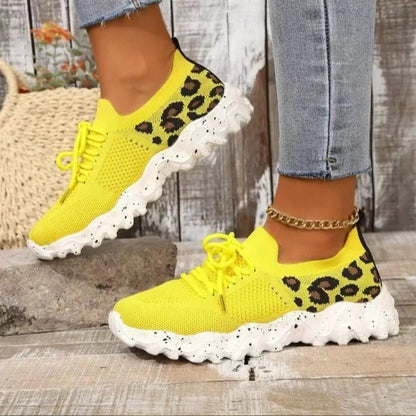 Leopard Mesh Round Toe Athletic Yellow