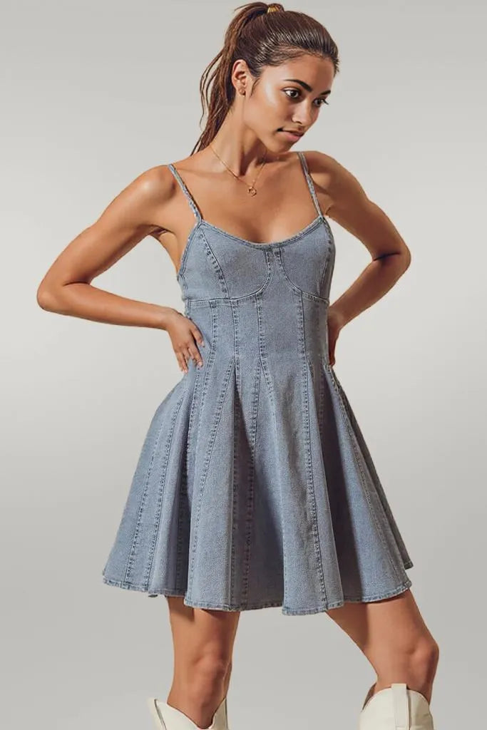 SO ME A Line Fit and Flare Denim Mini Dress