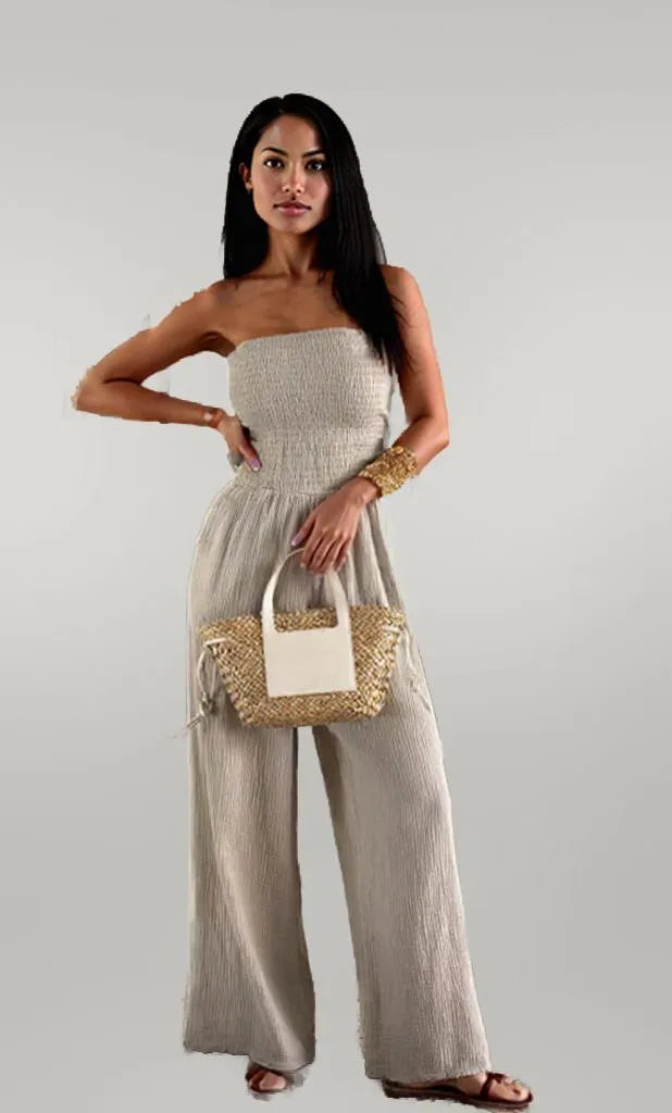 Smocked Tube Wide-Leg Jumpsuit