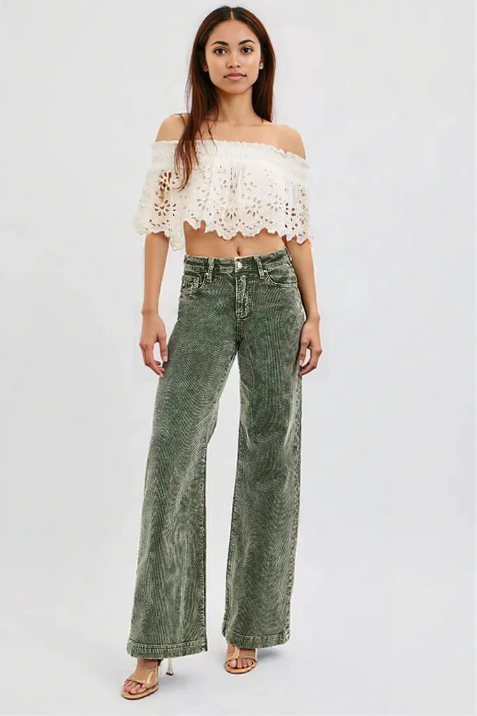 RISEN Full Size High Rise Wide Leg Corduroy Jeans
