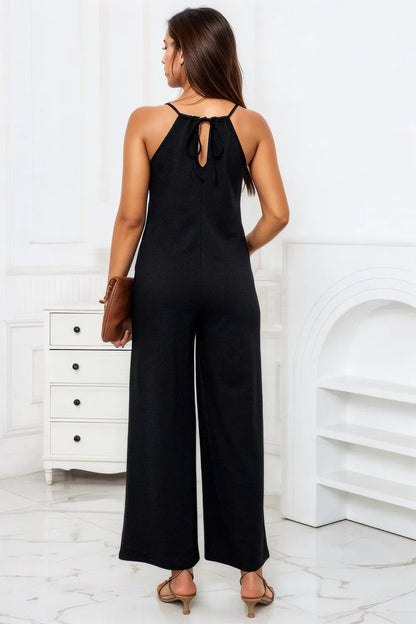 Scoop Neck Wide Leg Jumpsuit with Pockets