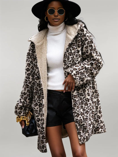 Shiny Leopard Print Hooded Teddy Coat