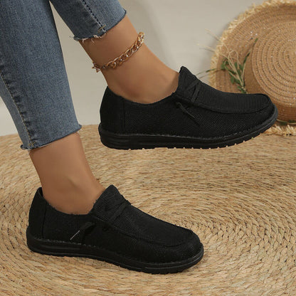 Lace Up Round Toe Slip-Ons Black