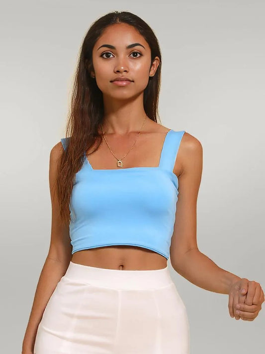 Square Neck Sleeveless Knit Top Sky Blue