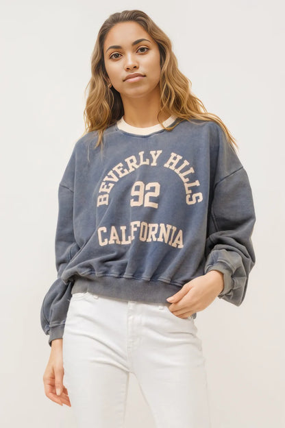 And The Why BEVERLY HILLS 92 CALIFORNIA Contrast Crop Sweatshirt