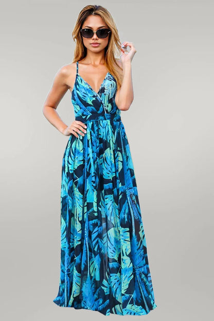 Crisscross Printed Surplice Cami Dress Blue