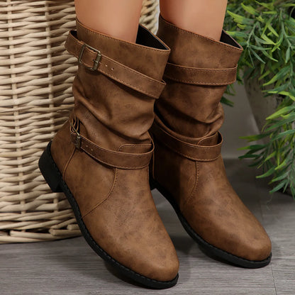 Mid-Calf Buckle Strap Boots