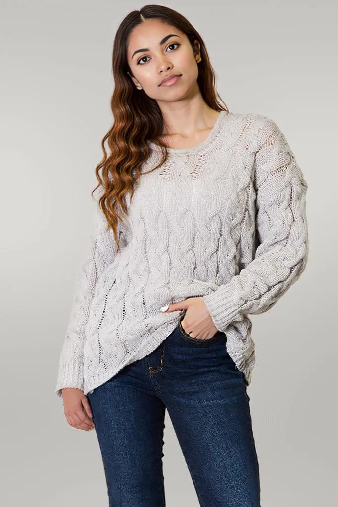 Woven Right Cable-Knit Hooded Sweater