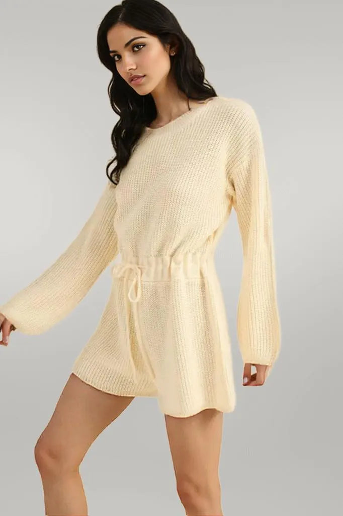 MABLE Round Neck Long Sleeve Sweater Romper