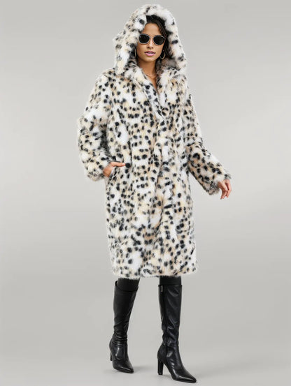 Thermal Leopard Faux Fur Hooded Outerwear