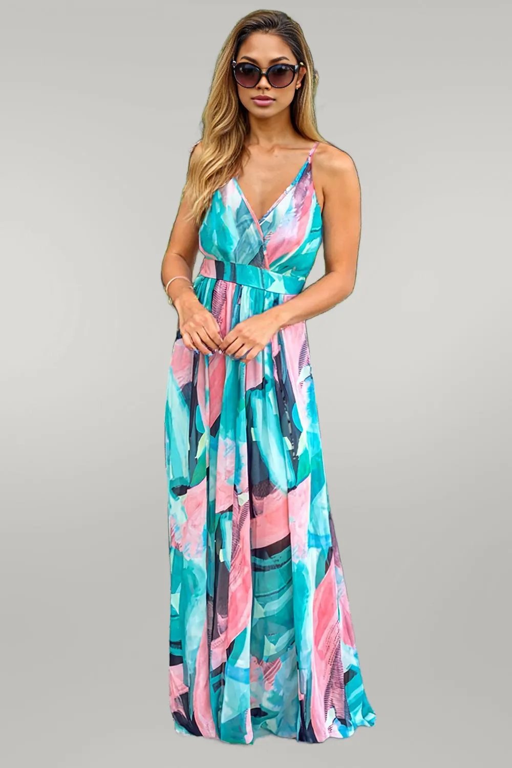 Crisscross Printed Surplice Cami Dress Teal