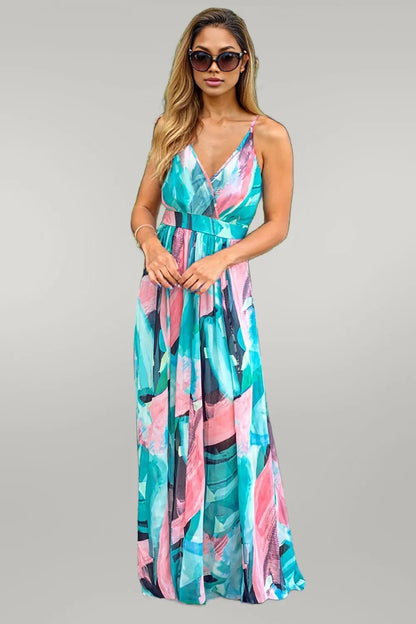 Crisscross Printed Surplice Cami Dress Teal