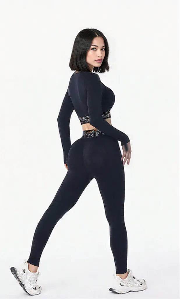 Letter Print Round Neck Long Sleeve Top and Leggings Active Set