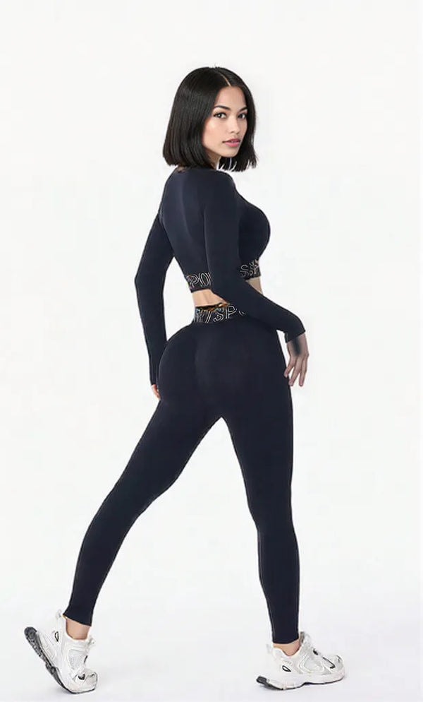 Letter Print Round Neck Long Sleeve Top and Leggings Active Set