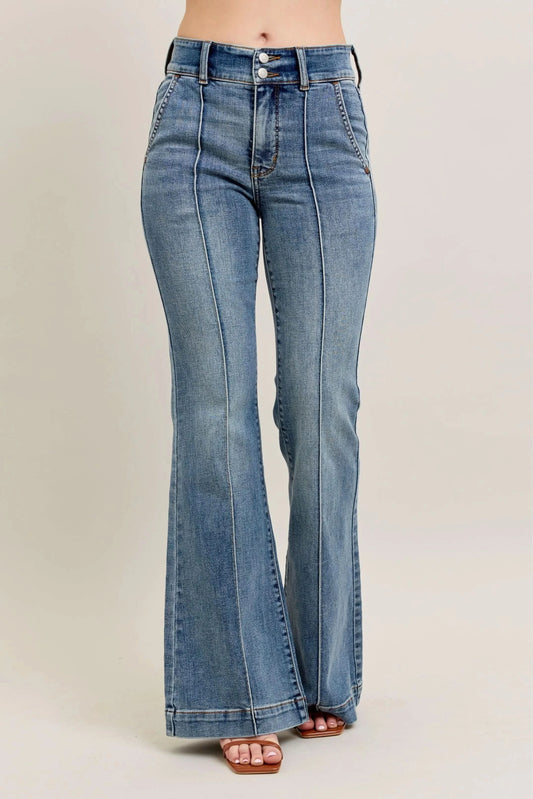 Judy Blue Full Size High-Waist Flare Denim Jeans with Front Seam Detail MD