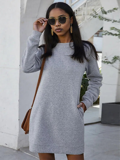 Ivy Lane Round Neck Long Sleeve Mini Dress with Pockets