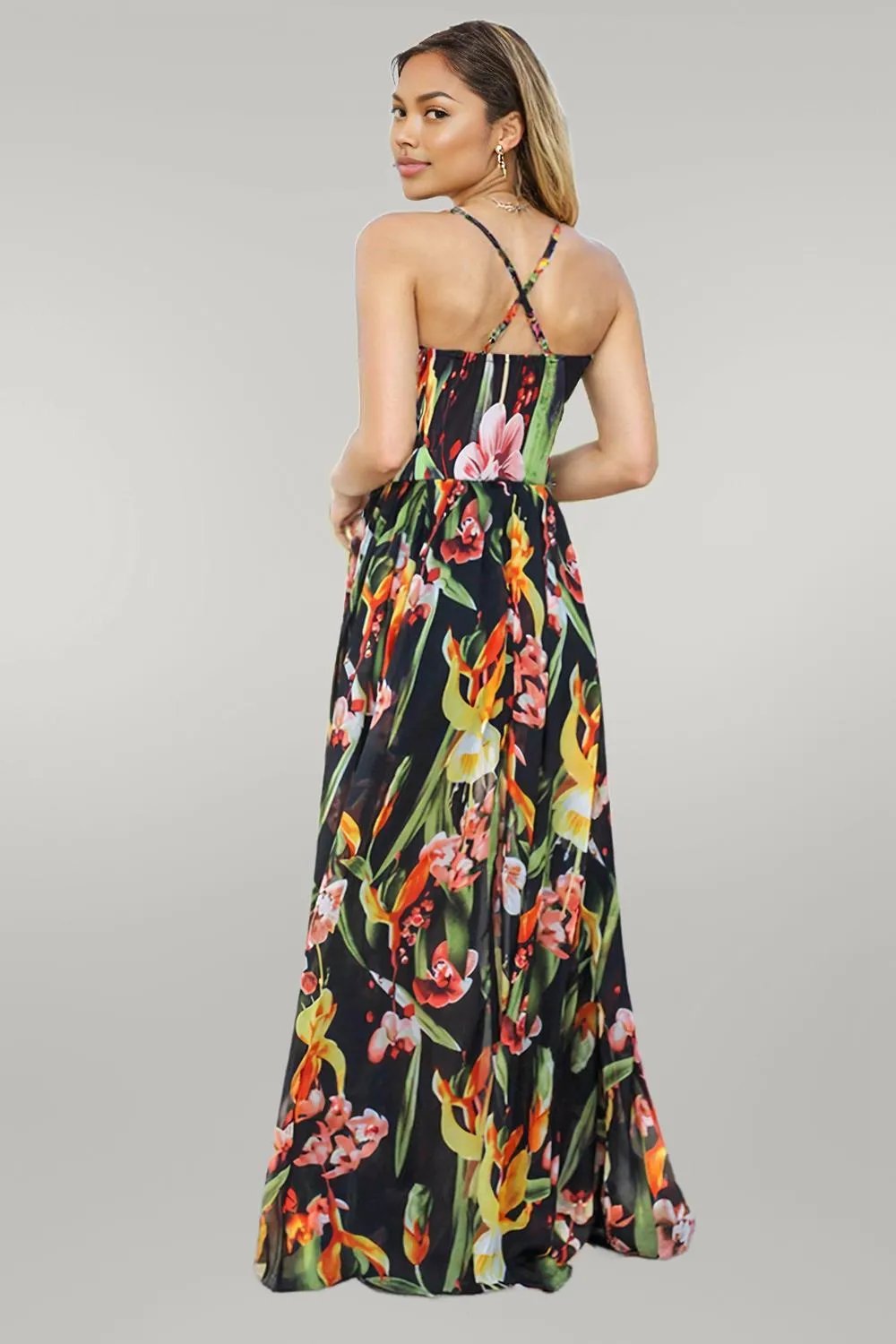 Crisscross Printed Surplice Cami Dress