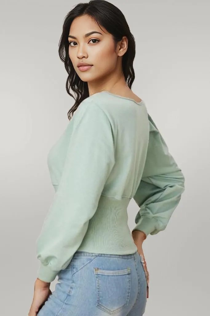 Boat Neck Lantern Sleeve Blouse