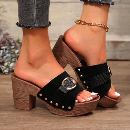 Buckle Trim Block Heel Sandals - Shoes & Bags/Women's Shoes - Trendsi