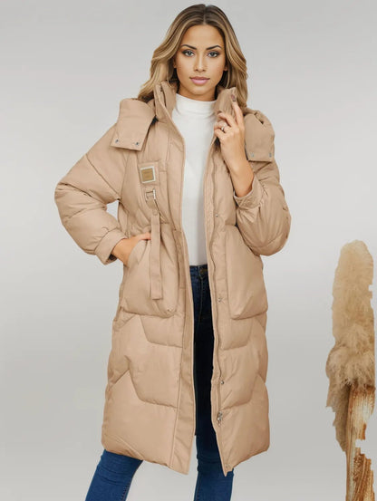 Long Sleeve Longline Hooded Winter Coat Camel