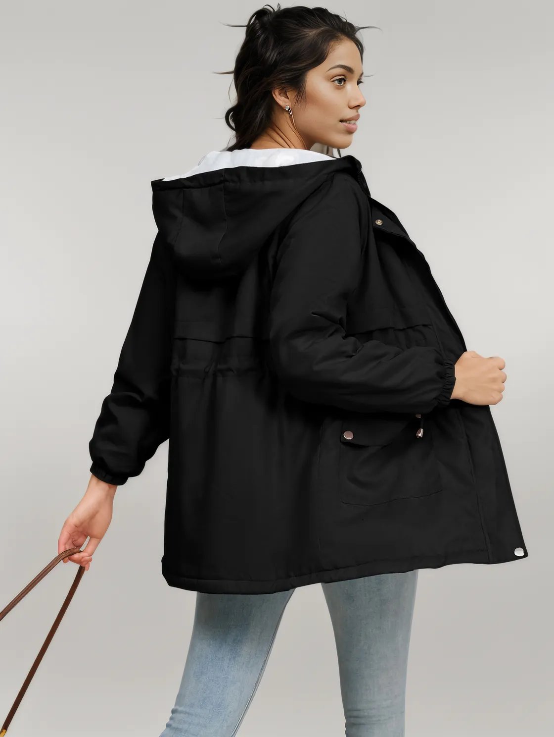 Drawstring Long Sleeve Hooded Jacket