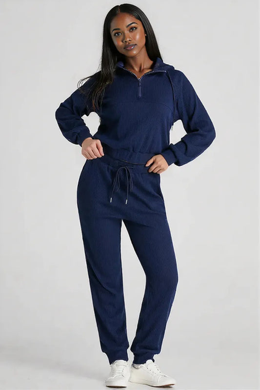 Drawstring Half Zip Hoodie and Joggers Active Set