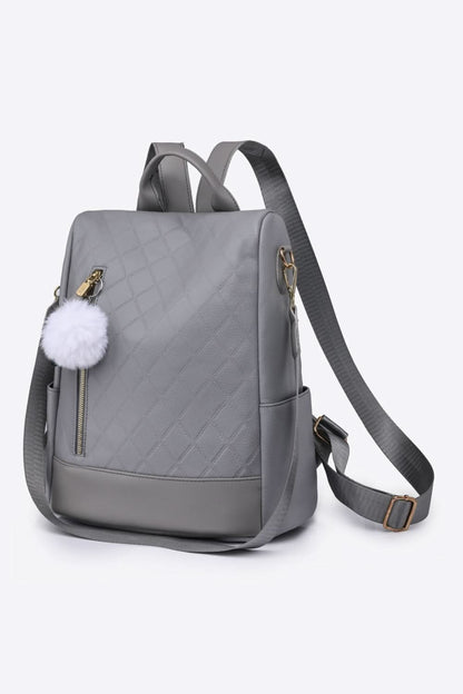 Pom-Pom Zipper Backpack Dark Gray One Size
