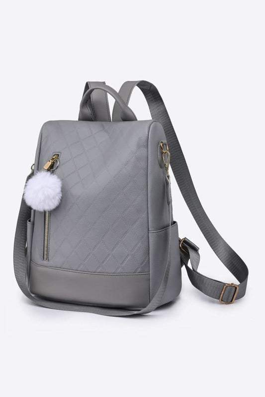 Pom-Pom Zipper Backpack Dark Gray One Size