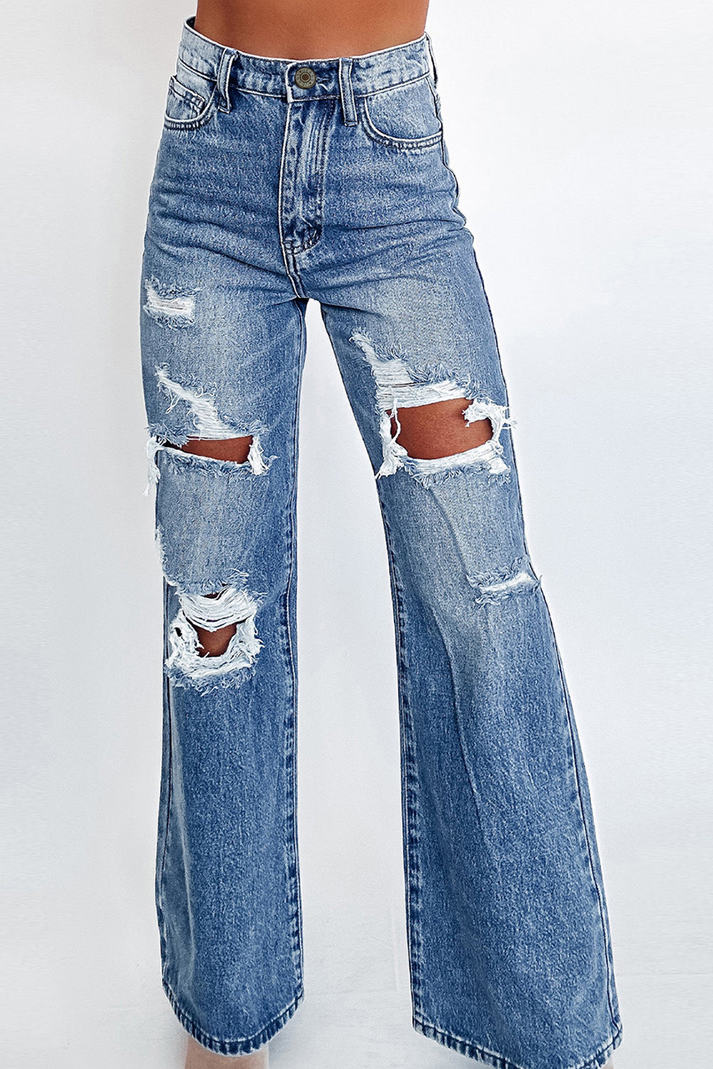 Ashleigh Blue Acid Wash Distressed Wide Leg High Waist Jeans Ashleigh Blue 93%Cotton+5%polyester+2%Elastane