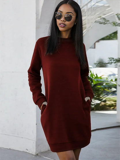 Ivy Lane Round Neck Long Sleeve Mini Dress with Pockets