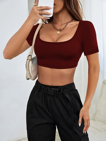 Square Neck Short Sleeve T-Shirt Burgundy